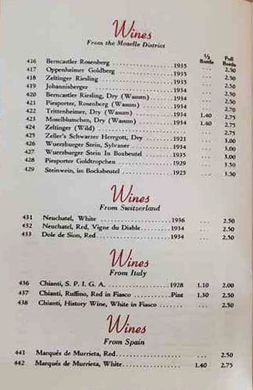 Weber's Hof Brau wine list page 6