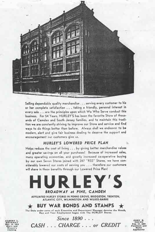 Hurley's Department Store at Broadway and Pine Street, Camden, NJ, 1943