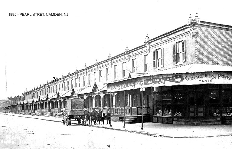 Looking northwest from 9th and Pearl Streets, 1895 — the 800 block of Pearl Street, North Camden
