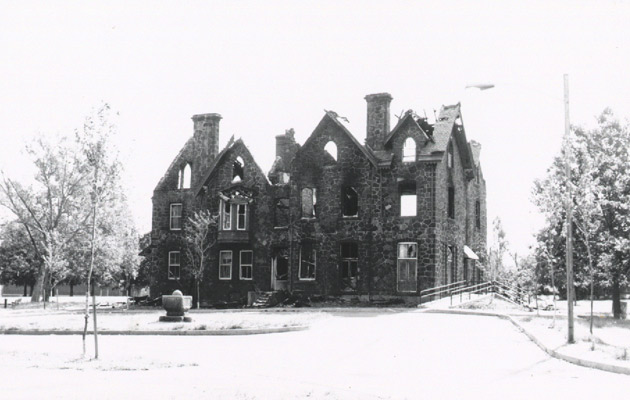 Dudley Grange after the fire, October 1980