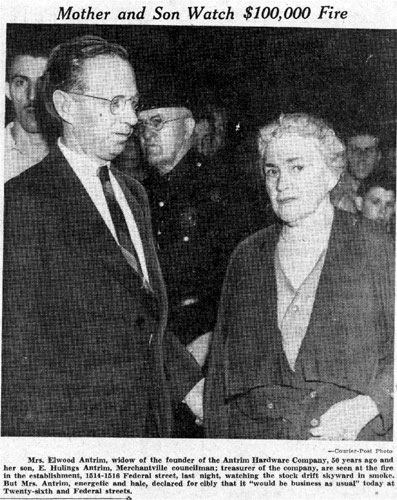 Mother and Son Watch $100,000 Fire — Mrs. Elwood Antrim and E. Hulings Antrim — Camden Courier-Post, June 30, 1939