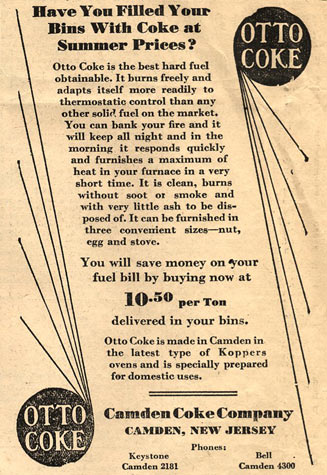 Camden Coke Company advertisement — Have You Filled Your Bins With Coke at Summer Prices? Otto Coke, Camden Coke Company, Camden, New Jersey, September 1929