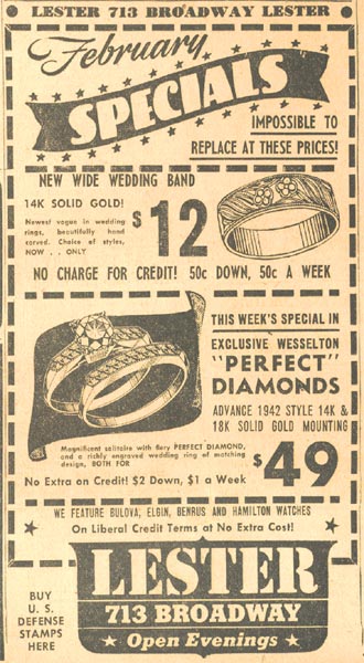 Lester Store advertisement, February 18, 1942, one month before the fire