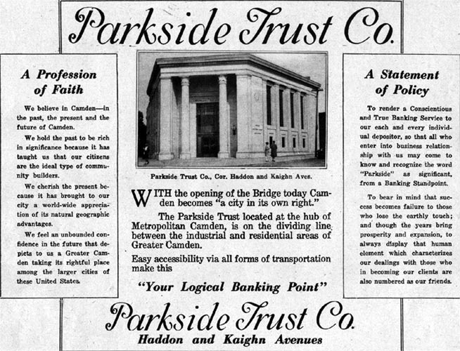 Parkside Trust Co. advertisement, Camden Courier-Post, July 5, 1926