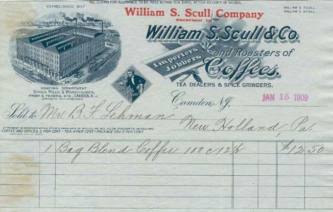 William S. Scull & Company invoice, 1909