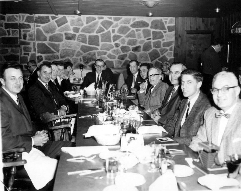 Employees of Stanley Heat & Fuel at retirement dinner for Dave Cotney, May 1967, Chubby's Restaurant