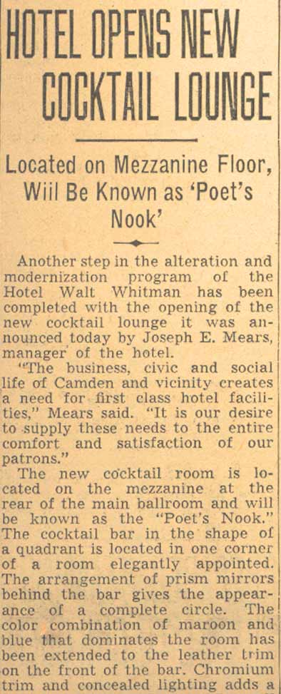 Hotel Walt Whitman — June 15, 1938