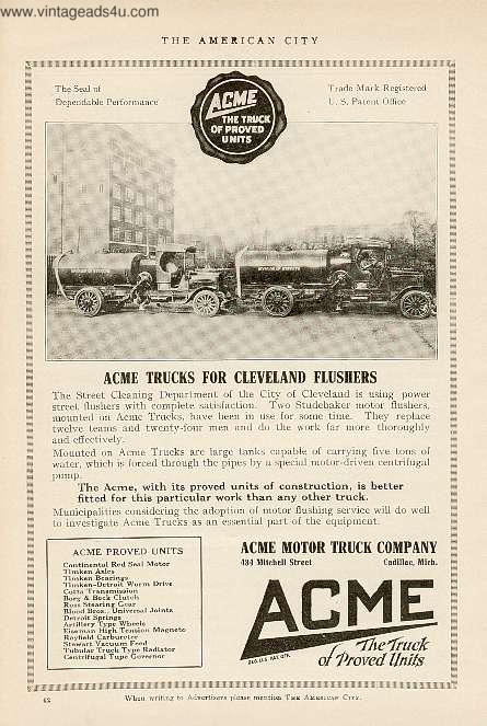 Acme Motor Truck 1919 advertisement from The American City