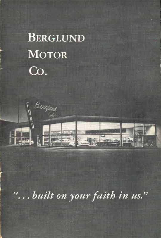 Berglund Motor Company new building booklet, page 1