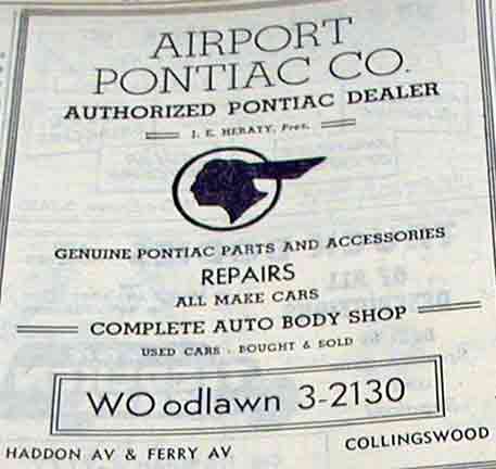Airport Pontiac Yellow Pages advertisement, 1950s
