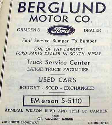 Berglund Ford Yellow Pages advertisement, 1950s