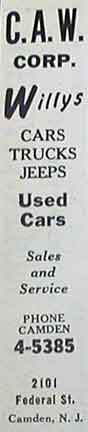 CAW Corporation Willys Yellow Pages advertisement, 1950s