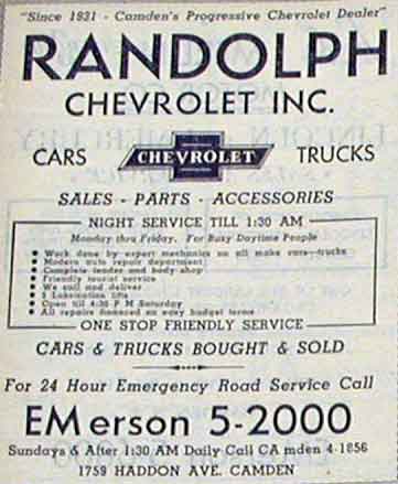 Randolph Chevrolet Yellow Pages advertisement, 1950s
