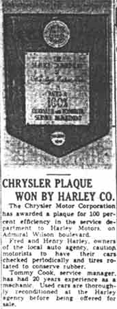 Harley Motors Chrysler-Plymouth advertisement, March 11, 1942