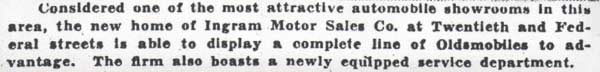 Ingram Oldsmobile advertisement, Camden Courier-Post, February 10, 1938