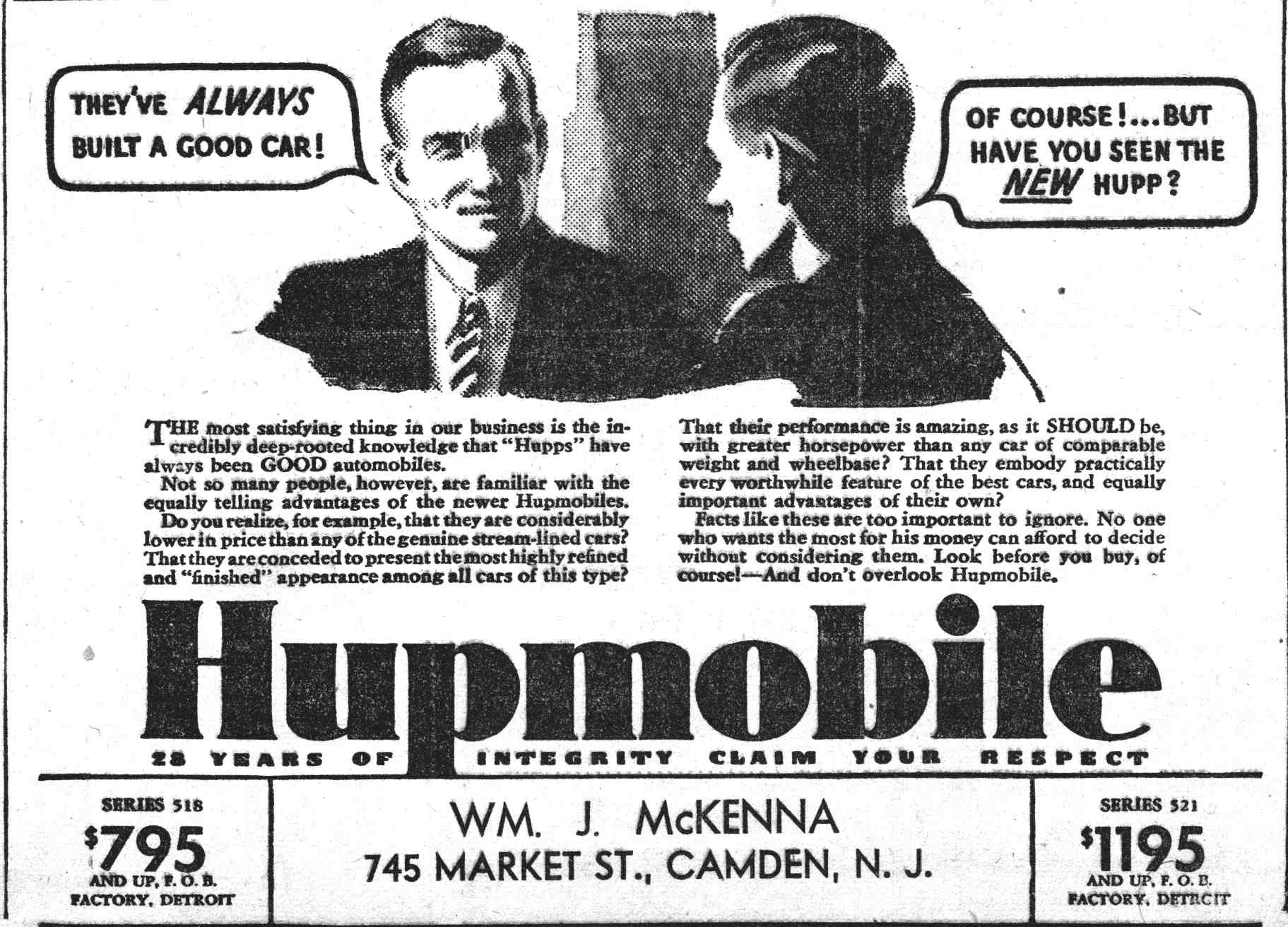 William J. McKenna Hupmobile advertisement, August 1935
