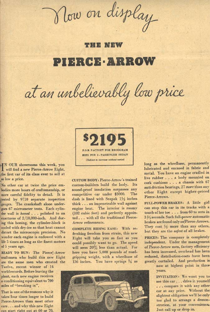 Barnes & Frutchey Pierce-Arrow advertisement, 1934