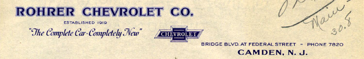 Rohrer Chevrolet October 1945 Letterhead