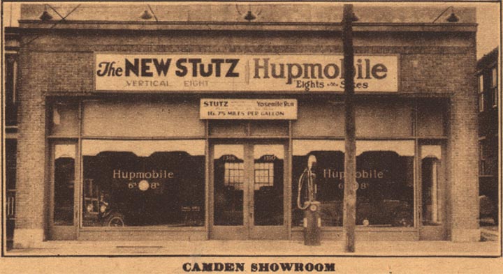1926 advertisement for Stutz & Hupmobile new car dealership at 1388-1390 Haddon Avenue, Camden NJ