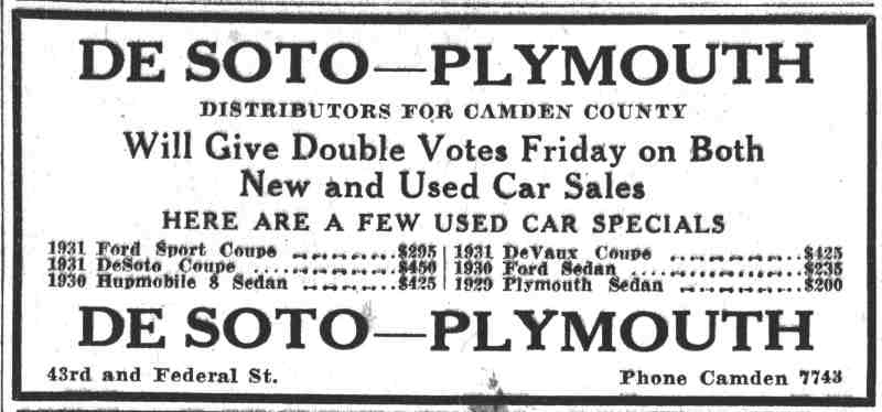 DeSoto-Plymouth dealership advertisement, June 1932