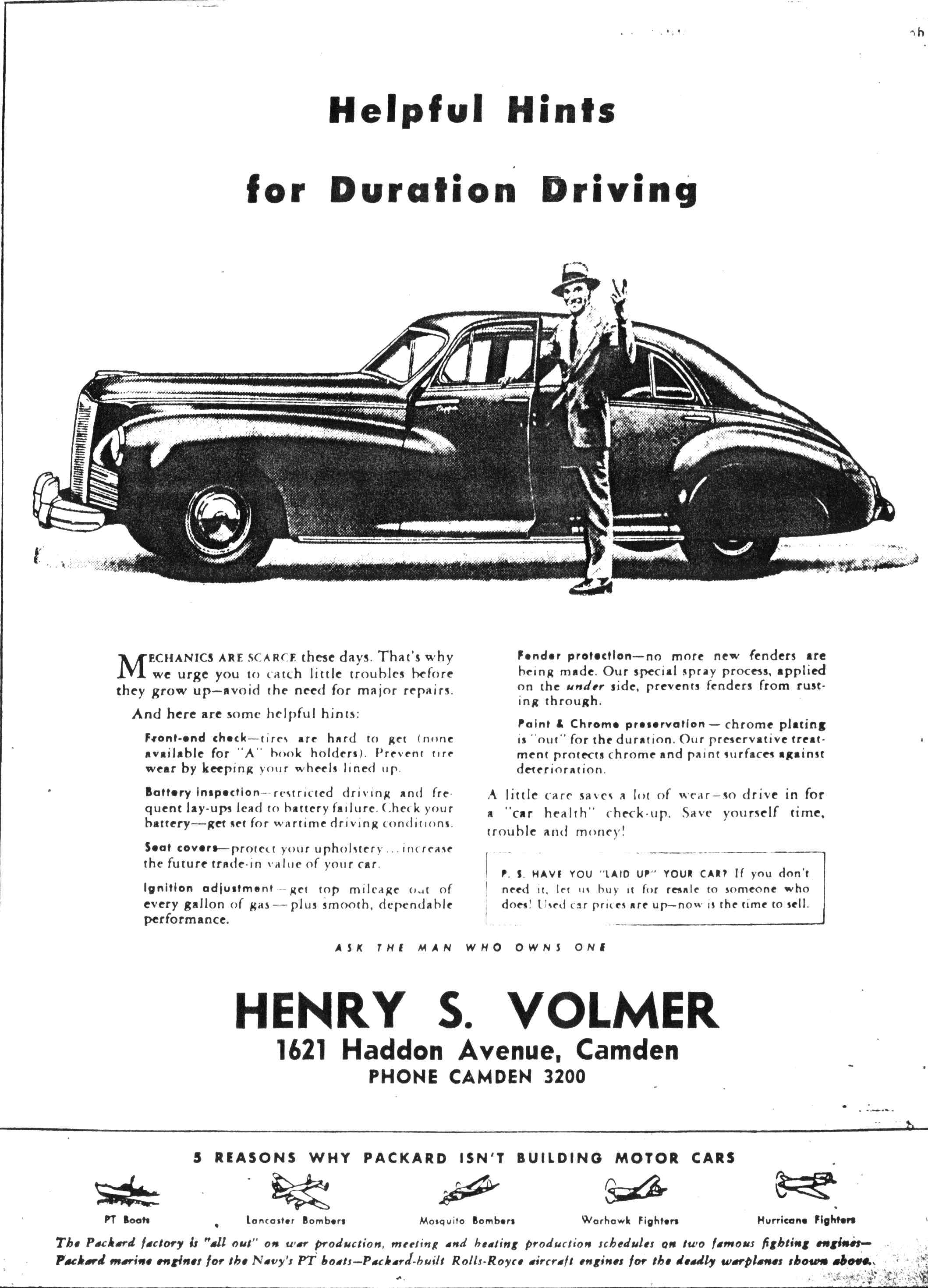 Henry S. Vollmer Packard World War II era advertisement