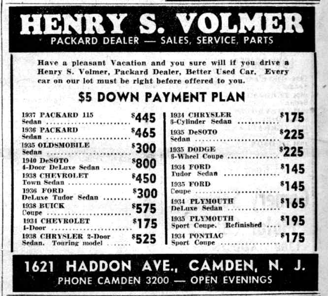Henry S. Vollmer Packard advertisement, Camden Courier-Post, July 25, 1941