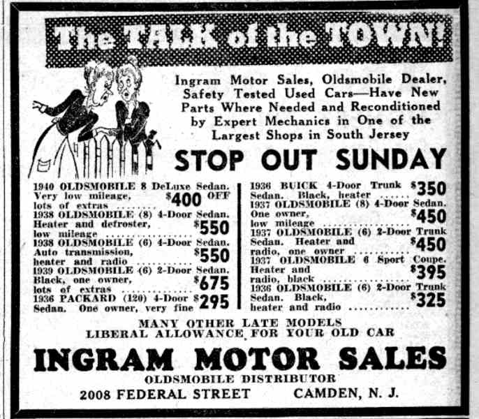 Ingram Oldsmobile advertisement, Camden Courier-Post, July 25, 1941