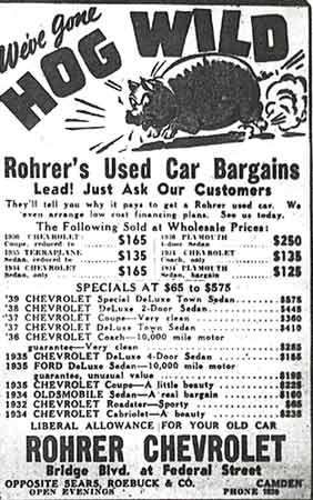 World War II era used car advertisement