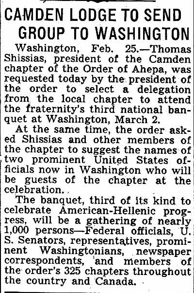 Camden Lodge to Send Group to Washington - Camden Courier-Post, February 26, 1938