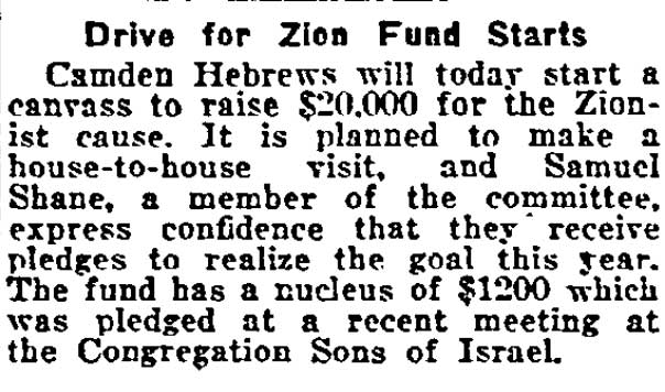 Philadelphia Inquirer, June 1, 1921 — Jewish community of Camden