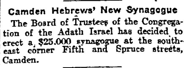 Philadelphia Inquirer, June 2, 1904 — Adath Israel, South 5th and Spruce Streets