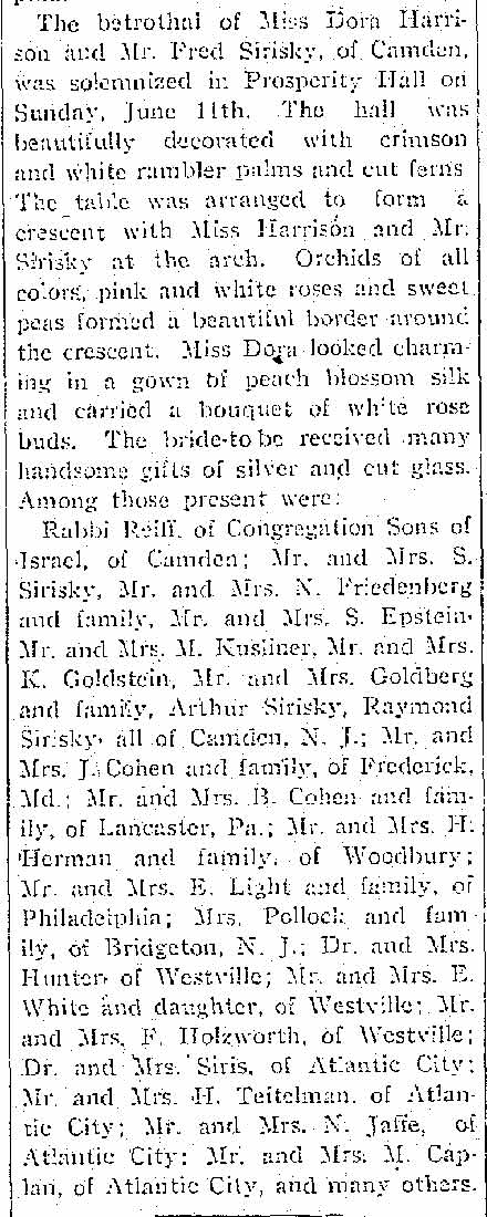 Woodbury Daily Times, June 14, 1922 — Harrison-Sirisky betrothal