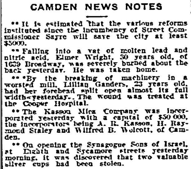 Philadelphia Inquirer, August 10, 1910 — Sons of Israel