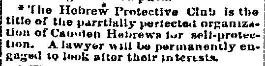 Philadelphia Inquirer, September 2, 1893 — Jewish community of Camden