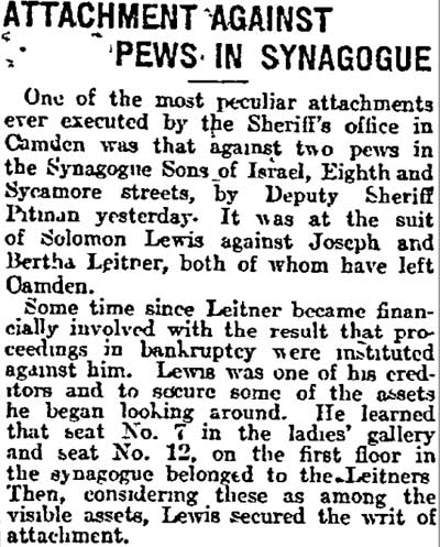 Philadelphia Inquirer, September 13, 1912 — Jewish community of Camden