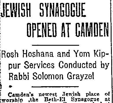 Philadelphia Inquirer, October 3, 1921 — Congregation Beth El, Parkside, Rabbi Solomon Grayzel