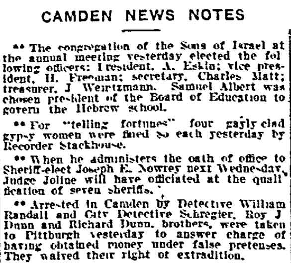 Philadelphia Inquirer, November 11, 1911 — Sons of Israel