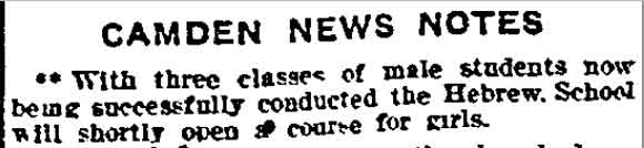 Philadelphia Inquirer, November 20, 1911 — Jewish community of Camden