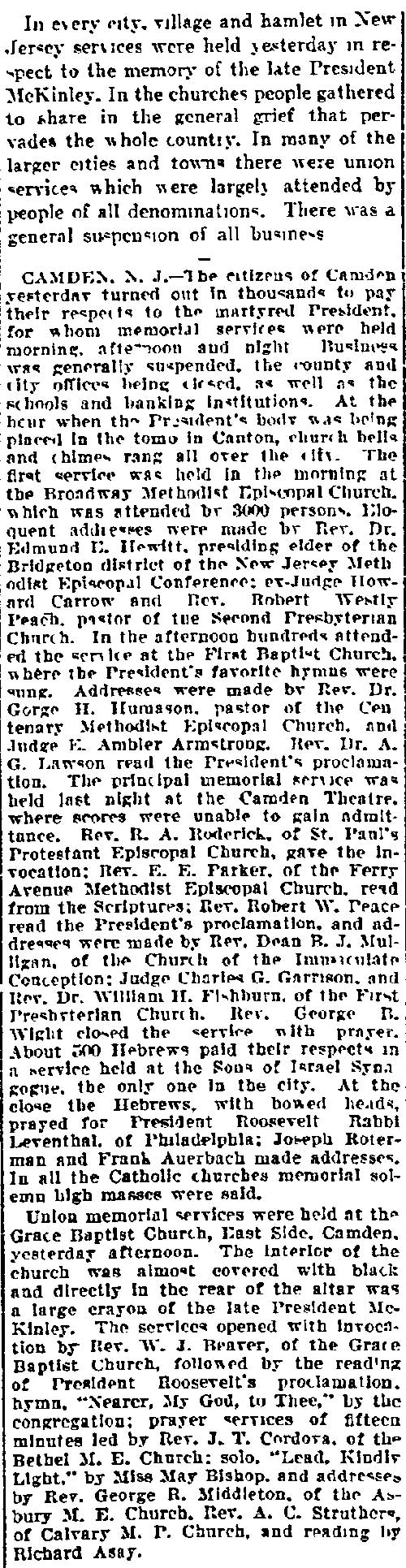 Philadelphia Inquirer, September 20, 1901 — McKinley mourning services in Camden