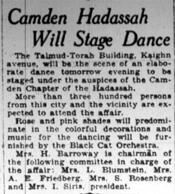 Camden Courier-Post, February 21, 1928 — Talmud Torah Ball, Kaighn Avenue