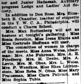 Camden Courier-Post, February 21, 1928 — Jewish women's organization, Camden