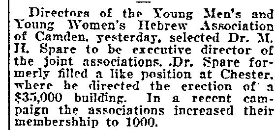 Philadelphia Inquirer, July 11, 1922 — Y.M.H.A. Camden
