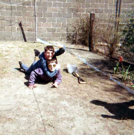 Best friends Jacek and Zenon Rykala in the backyard of the Mechanic Street house, 1971-1972