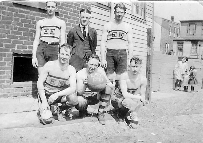 Millard Thompson (front row, far right) and the East End basketball team, circa 1916