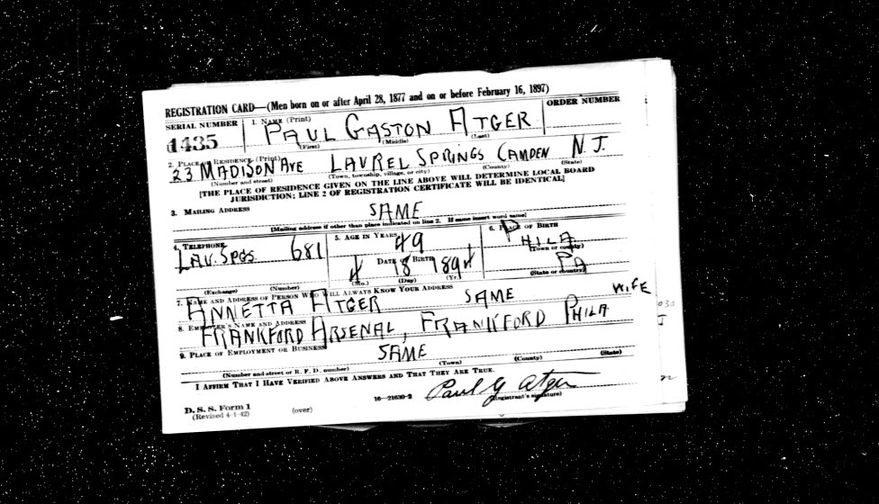 World War II Draft Card - Paul Gaston Atger
