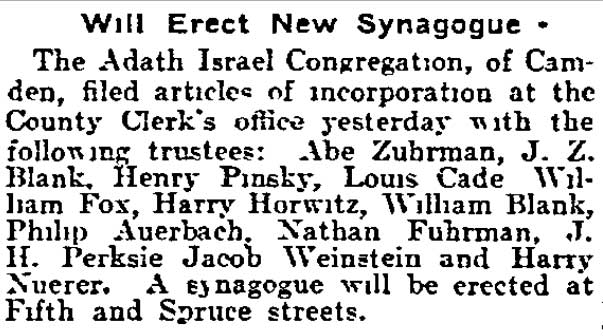 Philadelphia Inquirer, September 7, 1904 — Adath Israel, Camden