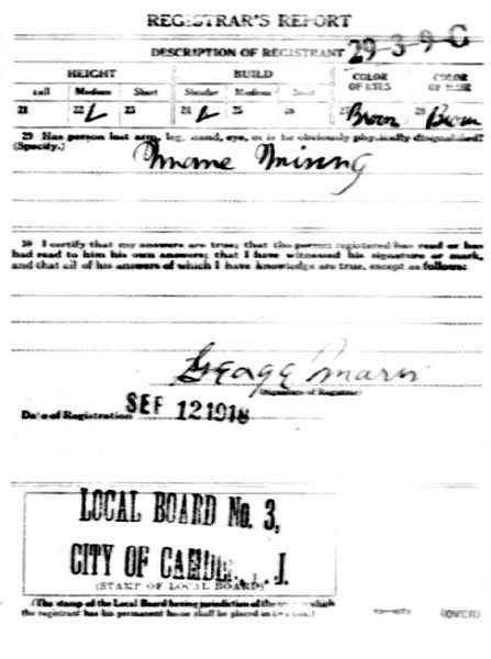 Edmund Anthony Venella's Draft Card, September 12, 1918 — reverse