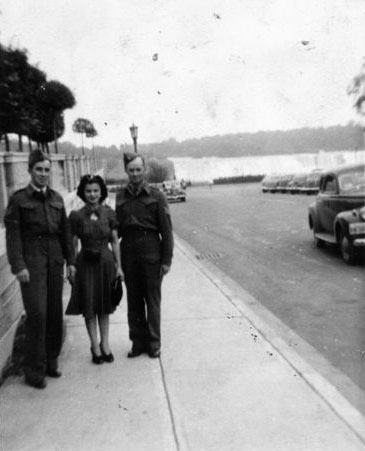 Nancy Tantone and two soldiers, 1940s