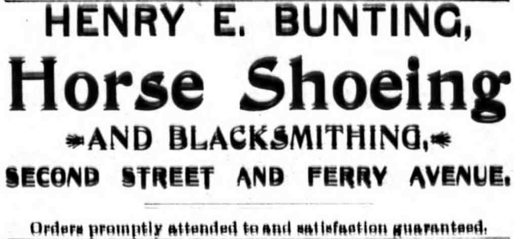 1896 City Directory Ad — Henry Bunting Blacksmith, South 2nd Street and Ferry Avenue, Camden, NJ