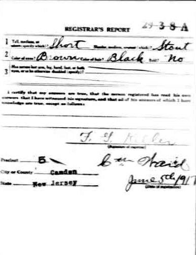 World War I Draft Registration Card — Henry Coplein, back (Registrar's Report)
